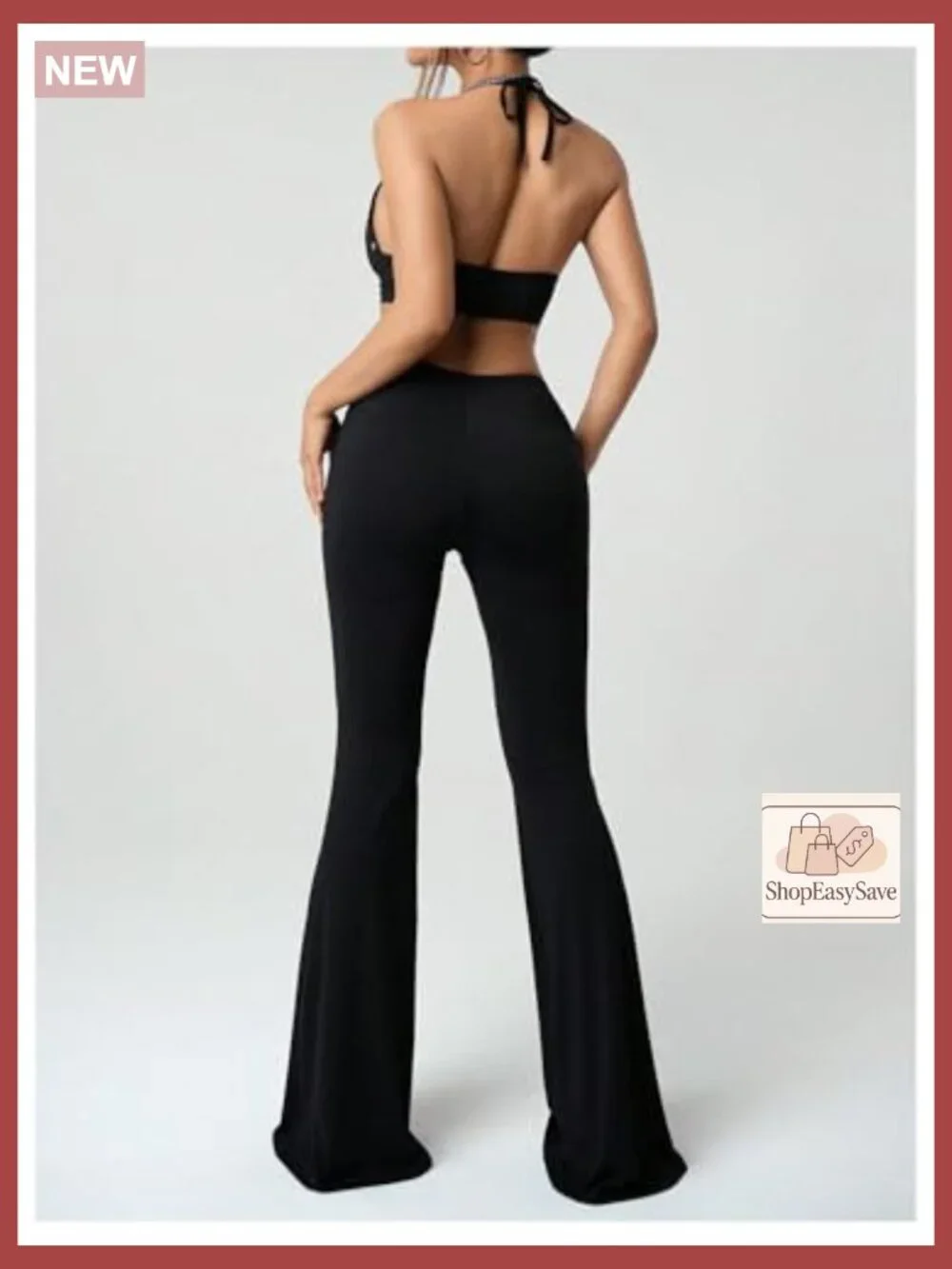 Women's 2 Piece Grunge Halter Top & Flared Leg Pants Y2K Matching Set - Picture 3 of 5